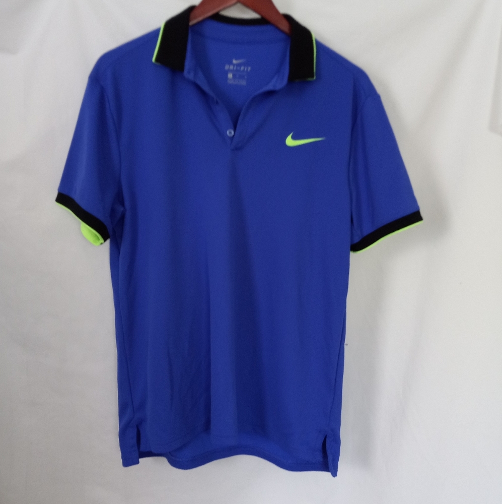Nike Blue Polo Shirt with Black and Neon Accents